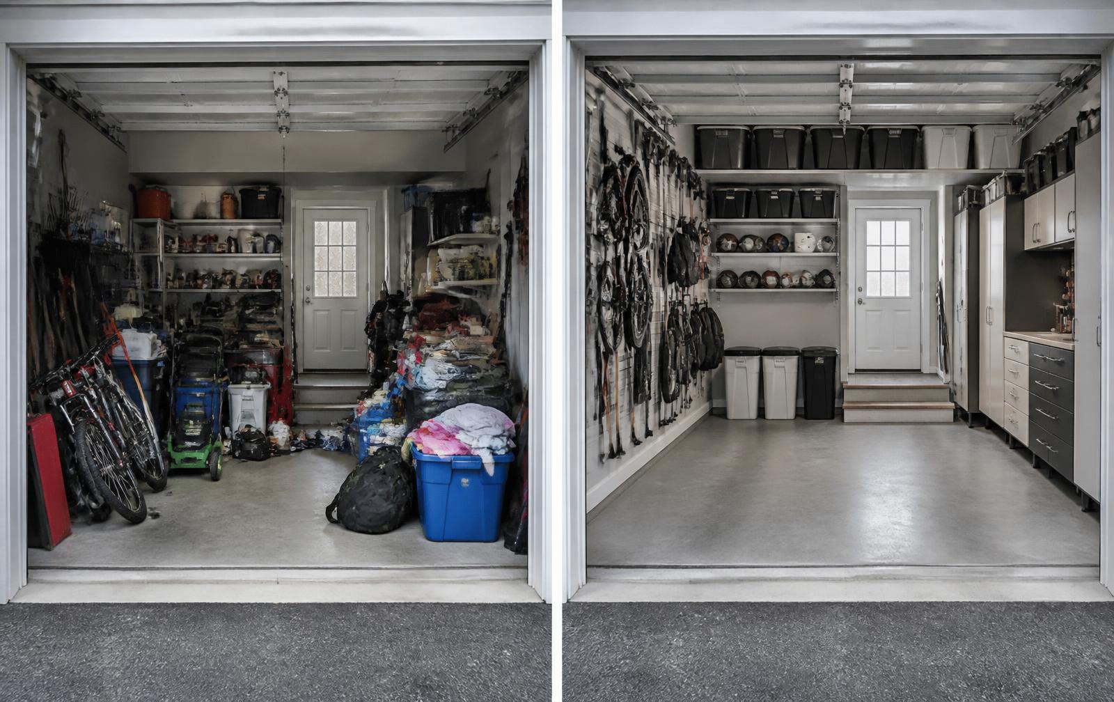 An organized garage with practical storage zones